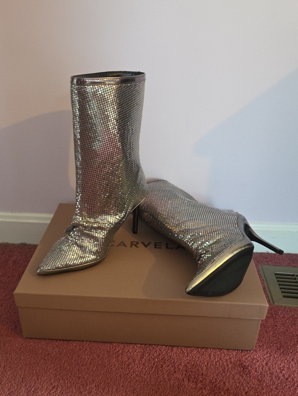 Boots by Kurt Geiger Armour Silver Sequin Pointed Stiletto